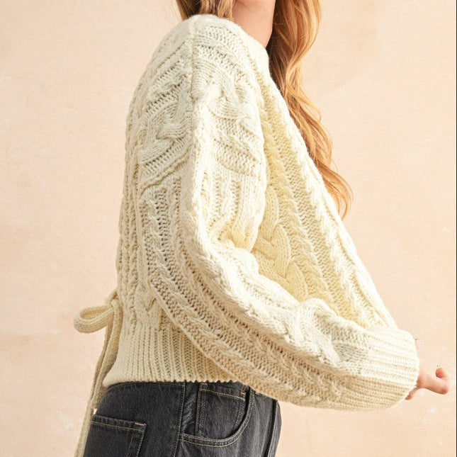 Ivory Braid On Back Cable Sweater