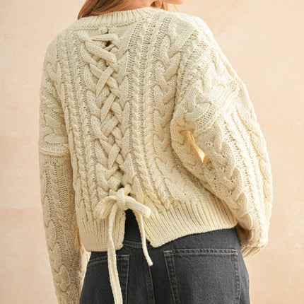 Ivory Braid On Back Cable Sweater