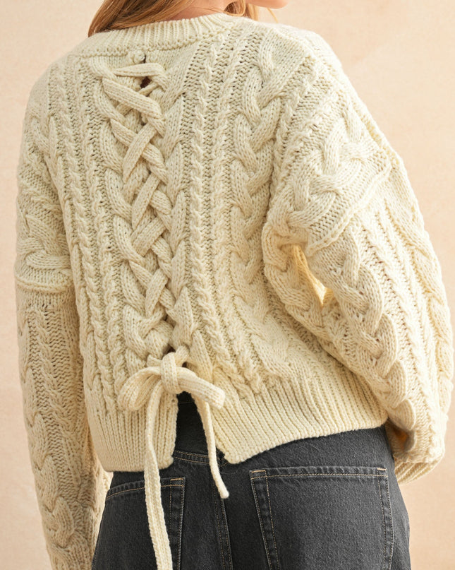 Ivory Braid On Back Cable Sweater