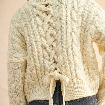 Ivory Braid On Back Cable Sweater