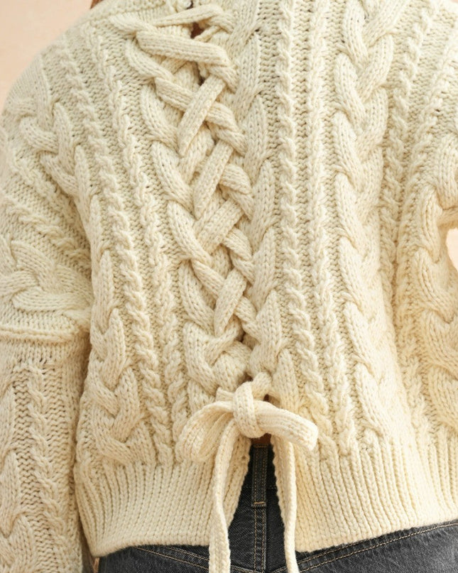 Ivory Braid On Back Cable Sweater