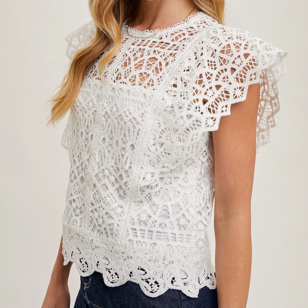 Ivory Lace Knitted Sleeveless Crochet Top