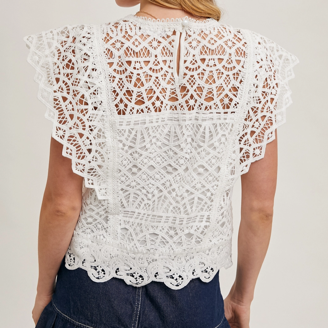 Ivory Lace Knitted Sleeveless Crochet Top