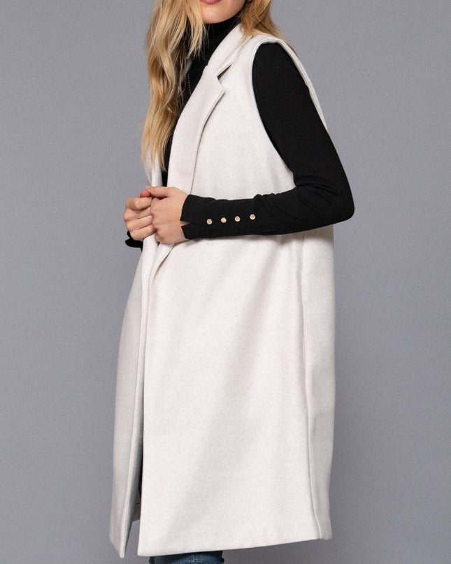 Ivory Heather Sleeveless Soft Open Vest