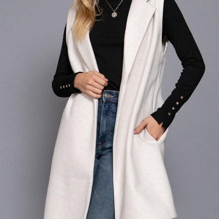 Ivory Heather Sleeveless Soft Open Vest