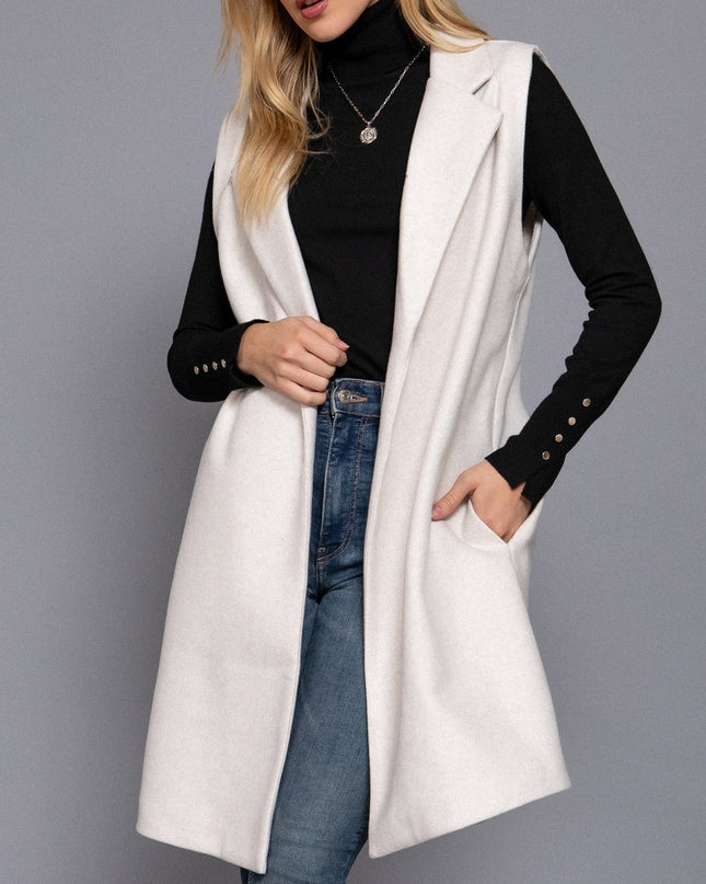 Ivory Heather Sleeveless Soft Open Vest