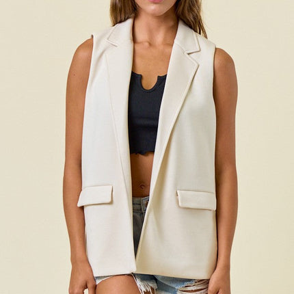 Ivory Stretch Knit Sleeveless Jacket