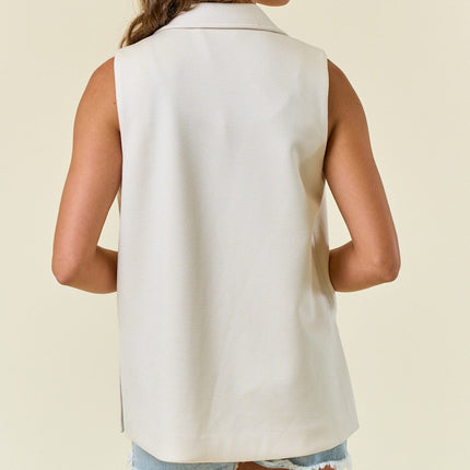 Ivory Stretch Knit Sleeveless Jacket