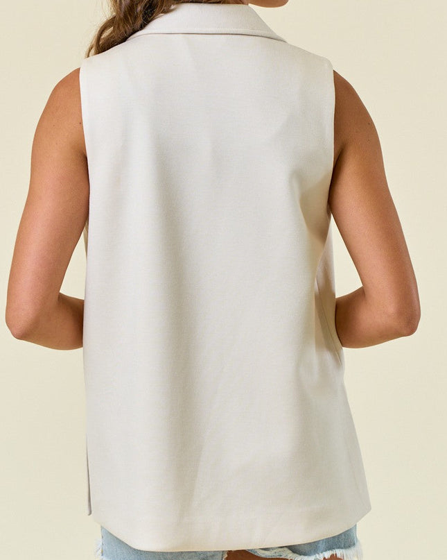 Ivory Stretch Knit Sleeveless Jacket