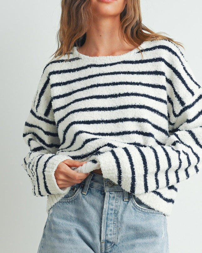 Ivory/Navy Striped Soft Knit Sweater