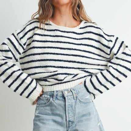 Ivory/Navy Striped Soft Knit Sweater