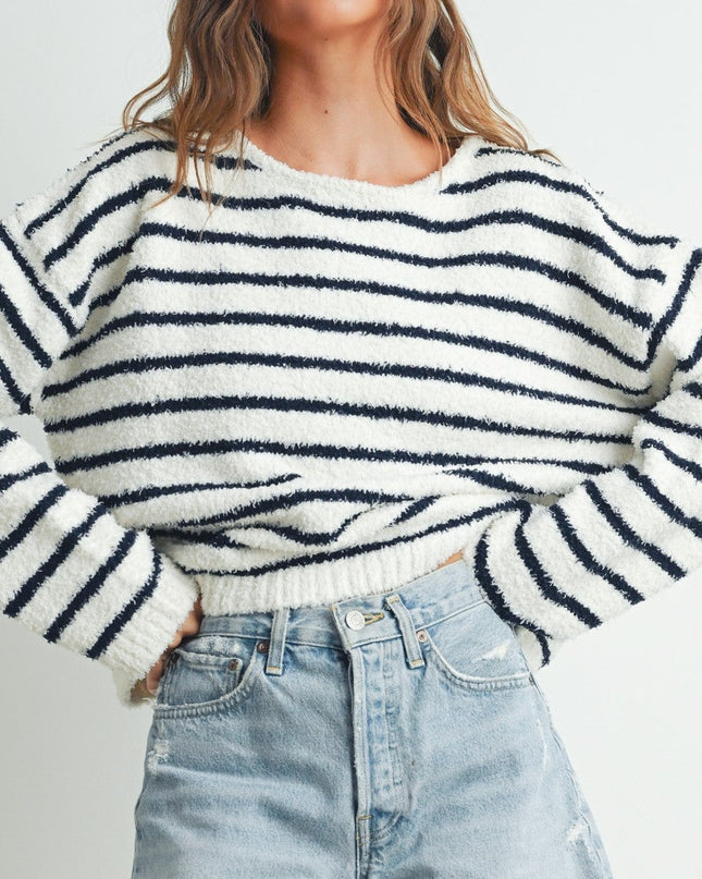Ivory/Navy Striped Soft Knit Sweater