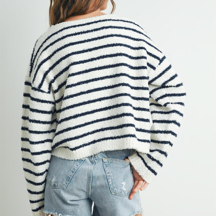 Ivory/Navy Striped Soft Knit Sweater