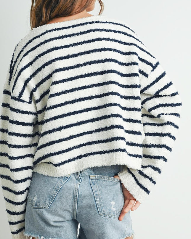Ivory/Navy Striped Soft Knit Sweater