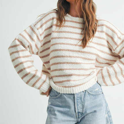 Ivory/Taupe Striped Soft Knit Sweater