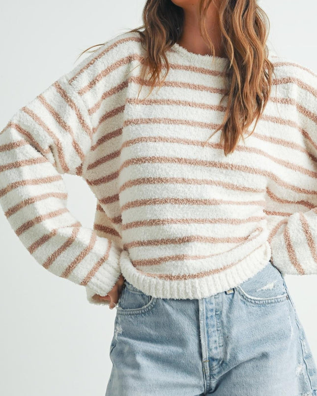 Ivory/Taupe Striped Soft Knit Sweater