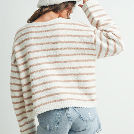 Ivory/Taupe Striped Soft Knit Sweater