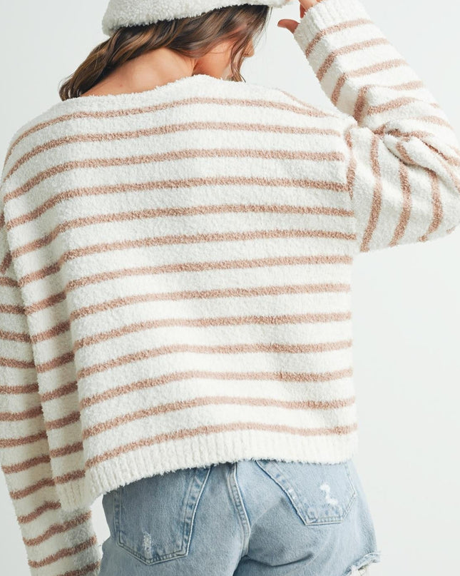 Ivory/Taupe Striped Soft Knit Sweater