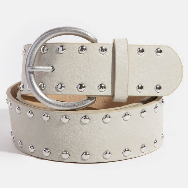 Ivory Metallic Studded Faux Leather Belt