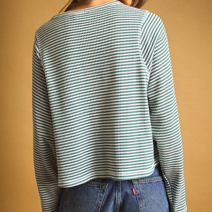 Jade Striped Waffle Long Sleeve Top