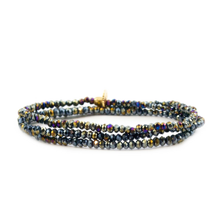 Jet Mini Stretch Crystal Beaded Wrap Bracelet