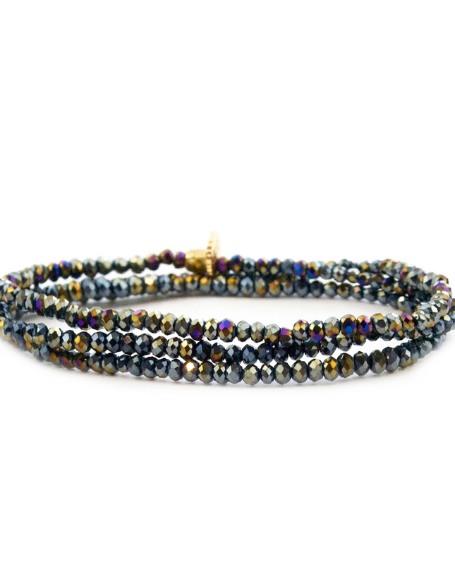 Jet Mini Stretch Crystal Beaded Wrap Bracelet