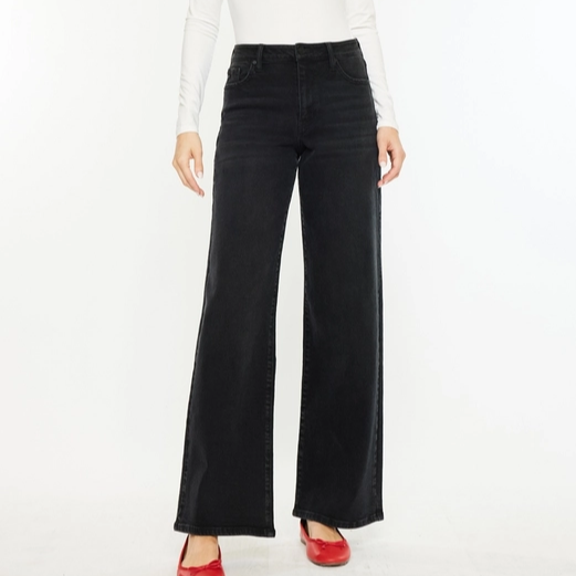 Kan Can Black High Rise Wide Leg Jeans