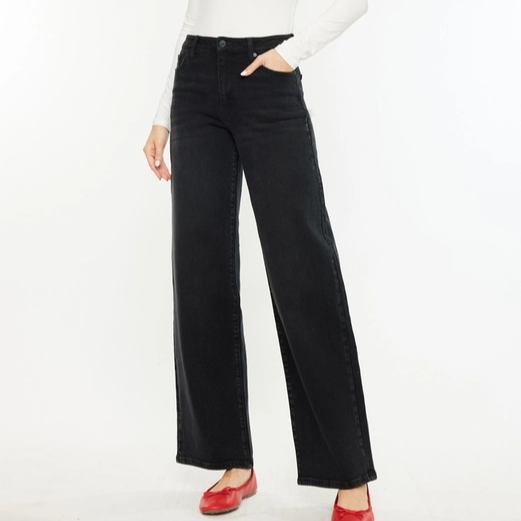 Kan Can Black High Rise Wide Leg Jeans