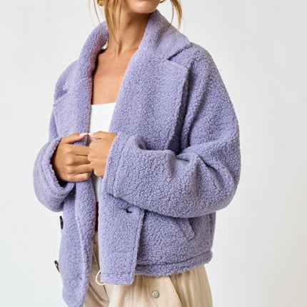 Lavender Sherpa Double Button Collared Jacket