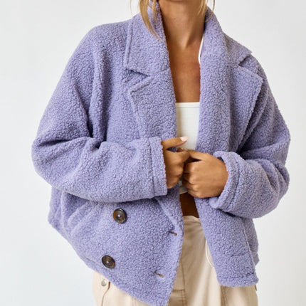 Lavender Sherpa Double Button Collared Jacket