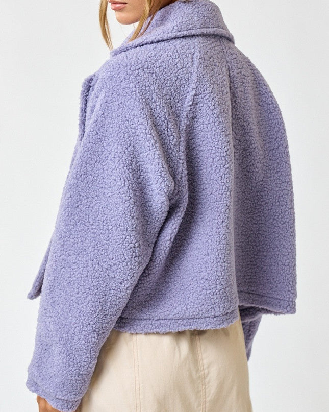 Lavender Sherpa Double Button Collared Jacket