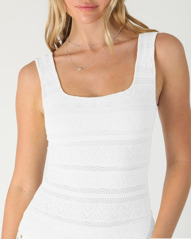 White Lace Textured Square Tank Top