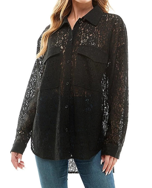 Oversized Lace Button Down Top