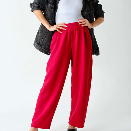Smitten Cherry Pleated Tapered Barrel Pants
