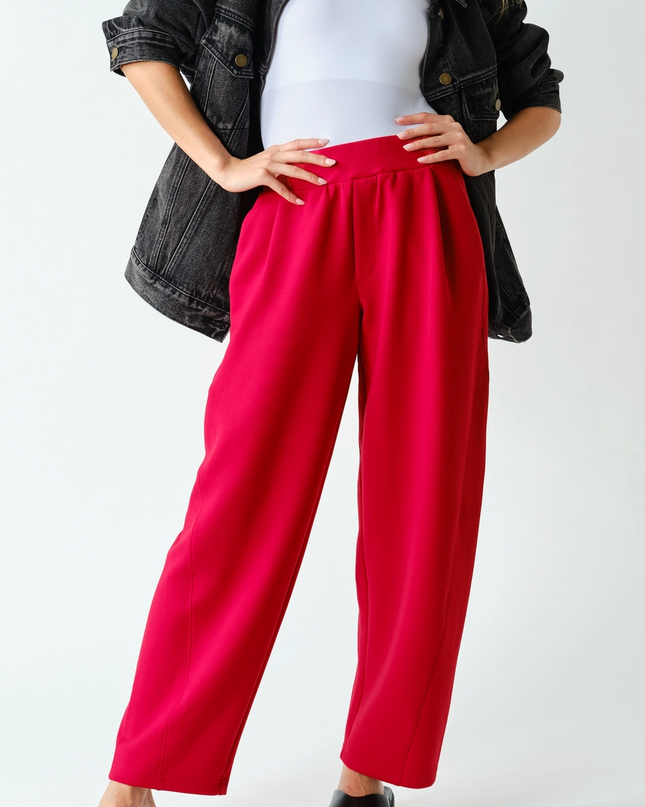 Smitten Cherry Pleated Tapered Barrel Pants
