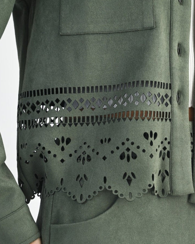Olive Lasercut Detailing Jacket - Shop Simply Apparel