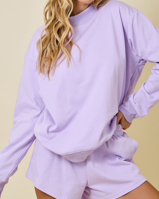 Lavender Mock Neck Terry Sweatshirt - Shop Simply Apparel