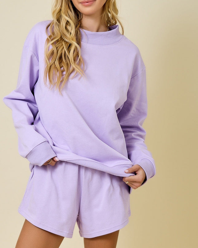 Lavender Mock Neck Terry Sweatshirt - Shop Simply Apparel