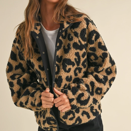 Leopard Pattern Sherpa Jacket