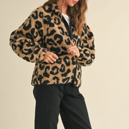 Leopard Pattern Sherpa Jacket