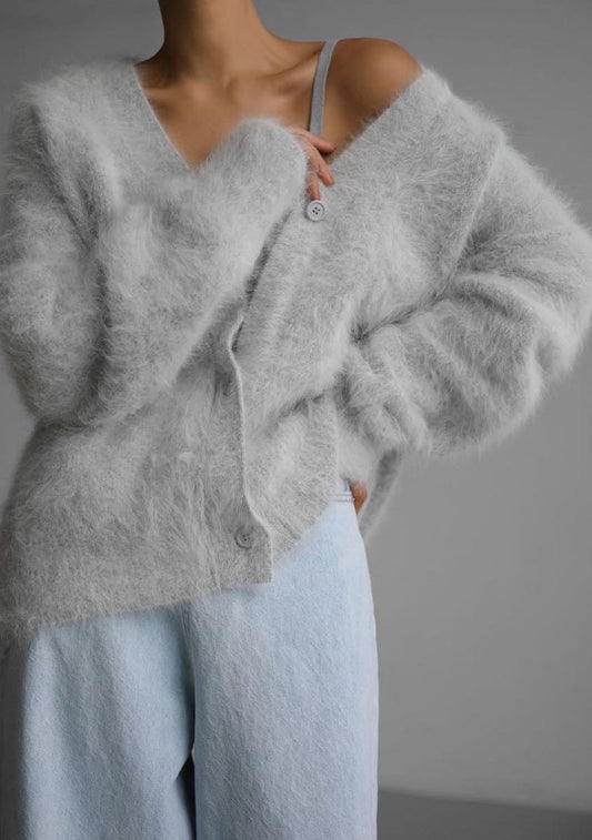 Light Grey Fuzzy Oversized Cardigan