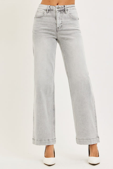Light Grey High Rise Wide Leg Jeans - Shop Simply Apparel
