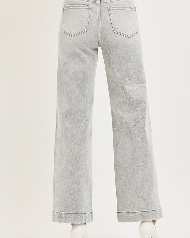 Light Grey High Rise Wide Leg Jeans - Shop Simply Apparel