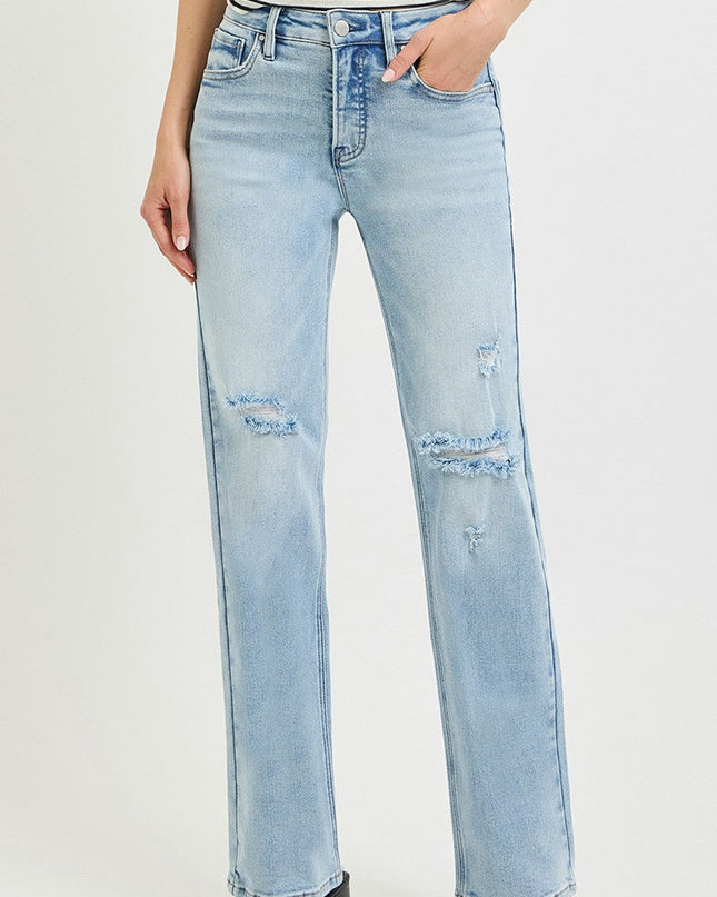Light Wash Tummy Control High Rise Straight Jeans