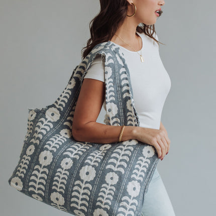 Light Blue Floral Slouchy Bag - Shop Simply Apparel