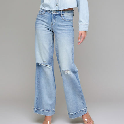 Light Wash Distressed Wideleg Jeans