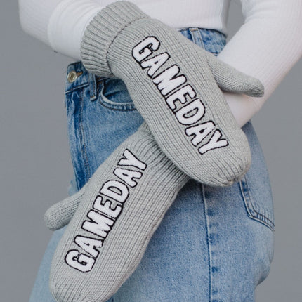 Lt. gray knit game day mittens