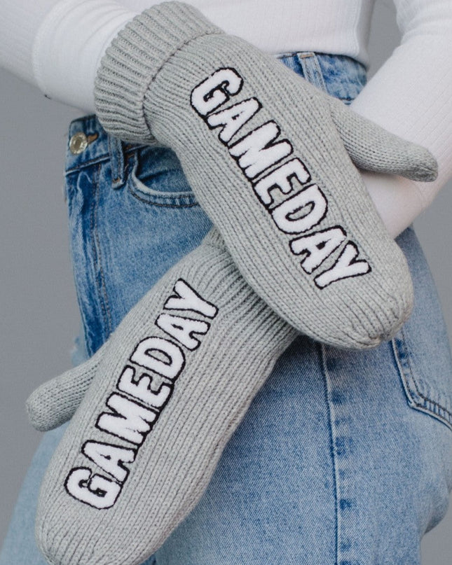 Lt. gray knit game day mittens