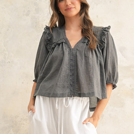 Charcoal Lace Detailed Blouse