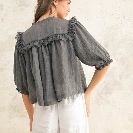 Charcoal Lace Detailed Blouse
